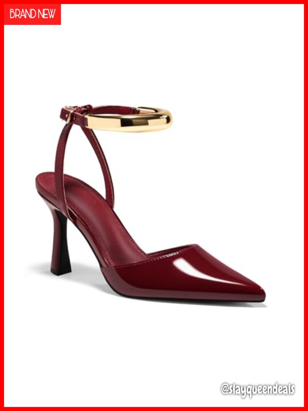 Strappy High Heels Closed Pointed Toe Pumps Ankle Strap Metal Party Dress Shoes